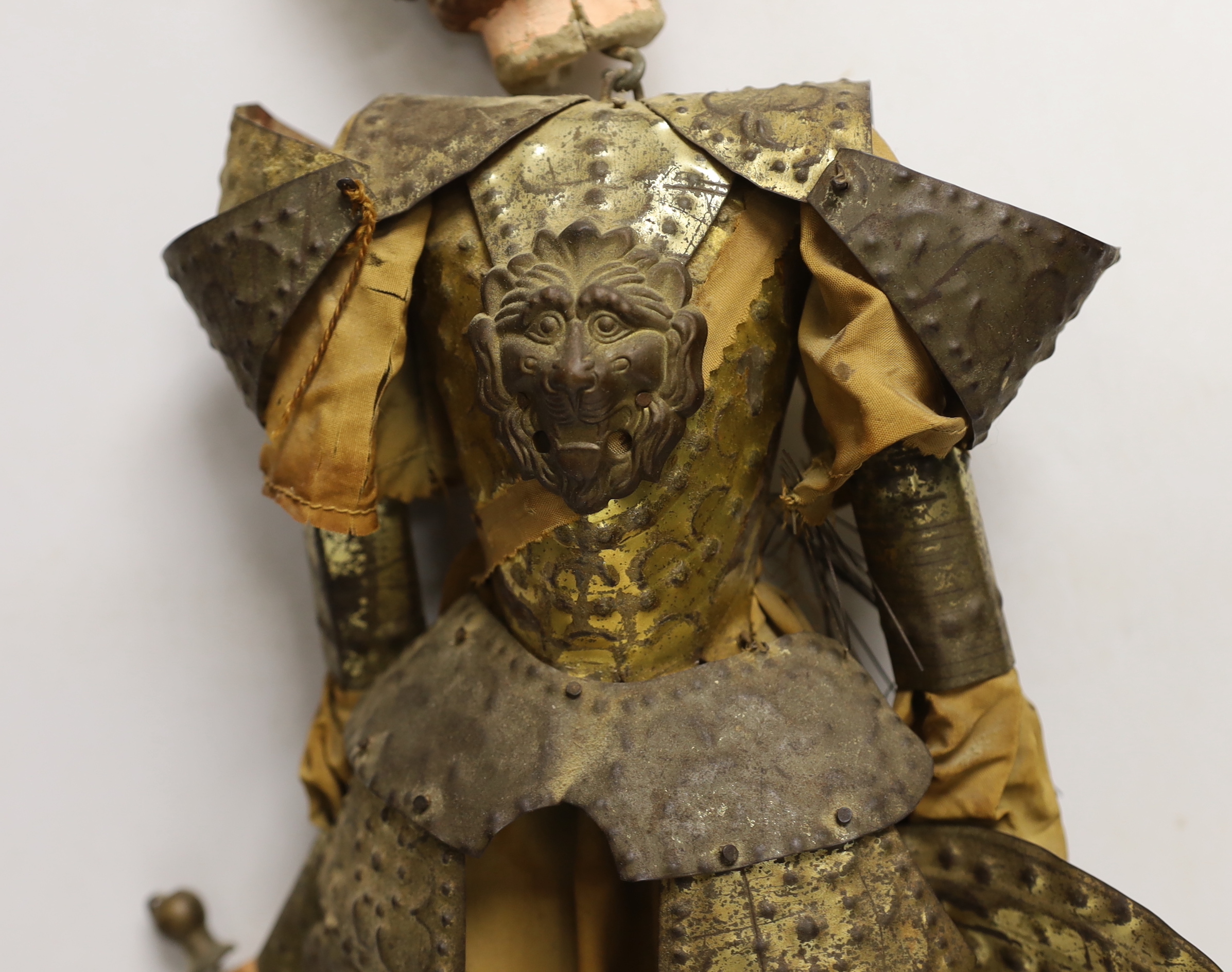 A 19th century Sicilian marionette knight puppet, 44cms, with book - Vaudoyer, Jean-Louis - La Sicile, inscribed ‘’To dearest Sarah Hamilton…with devoted love from Anthony Ireland‘’, [British actor 1902-1957], together w